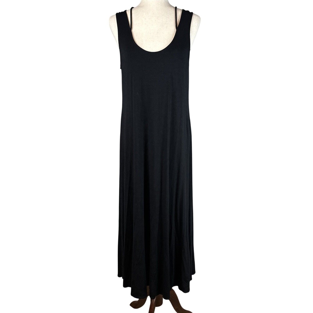 Eileen Fisher Maxi Midi Tank Dress Size S Black Viscose Jersey‎ Strappy Detail